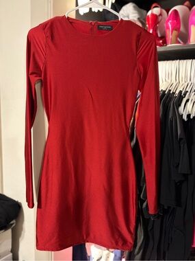 NAKED WARDROBE Red Long-Sleeve Mini Bodycon Dress